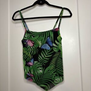 Tropical Print Tank Top - Green and Black